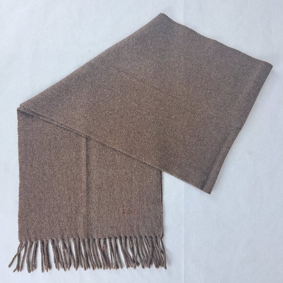 FENDI Cravatte Solid Logo Brushed Woven Cashmere Fringe Brown Rectangle SCARF - Picture 1 of 8